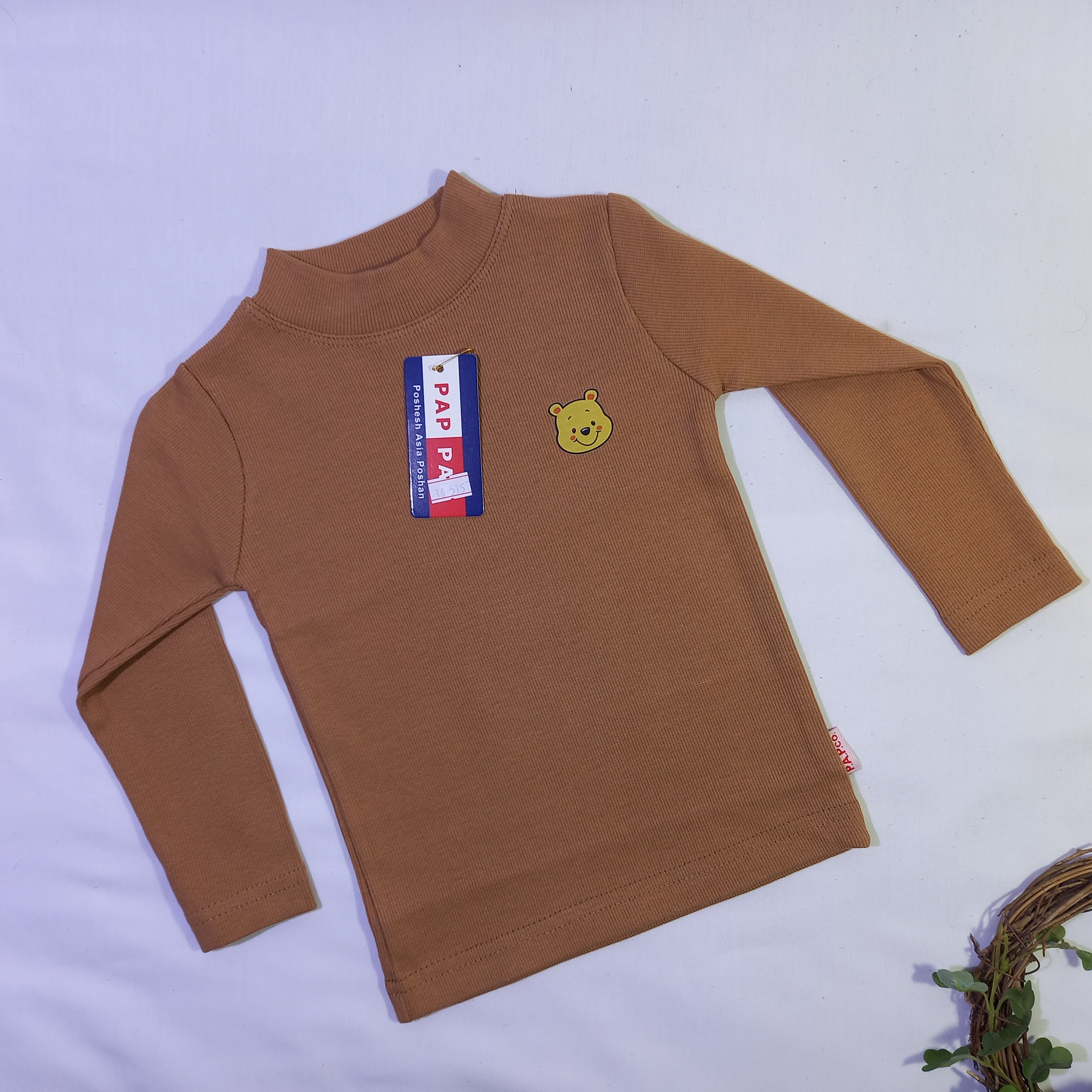 بلوز کبریتی آستین بلند پسرانه خرسی  رنگ شکلاتی سایز 33 ، 36 کد 1020