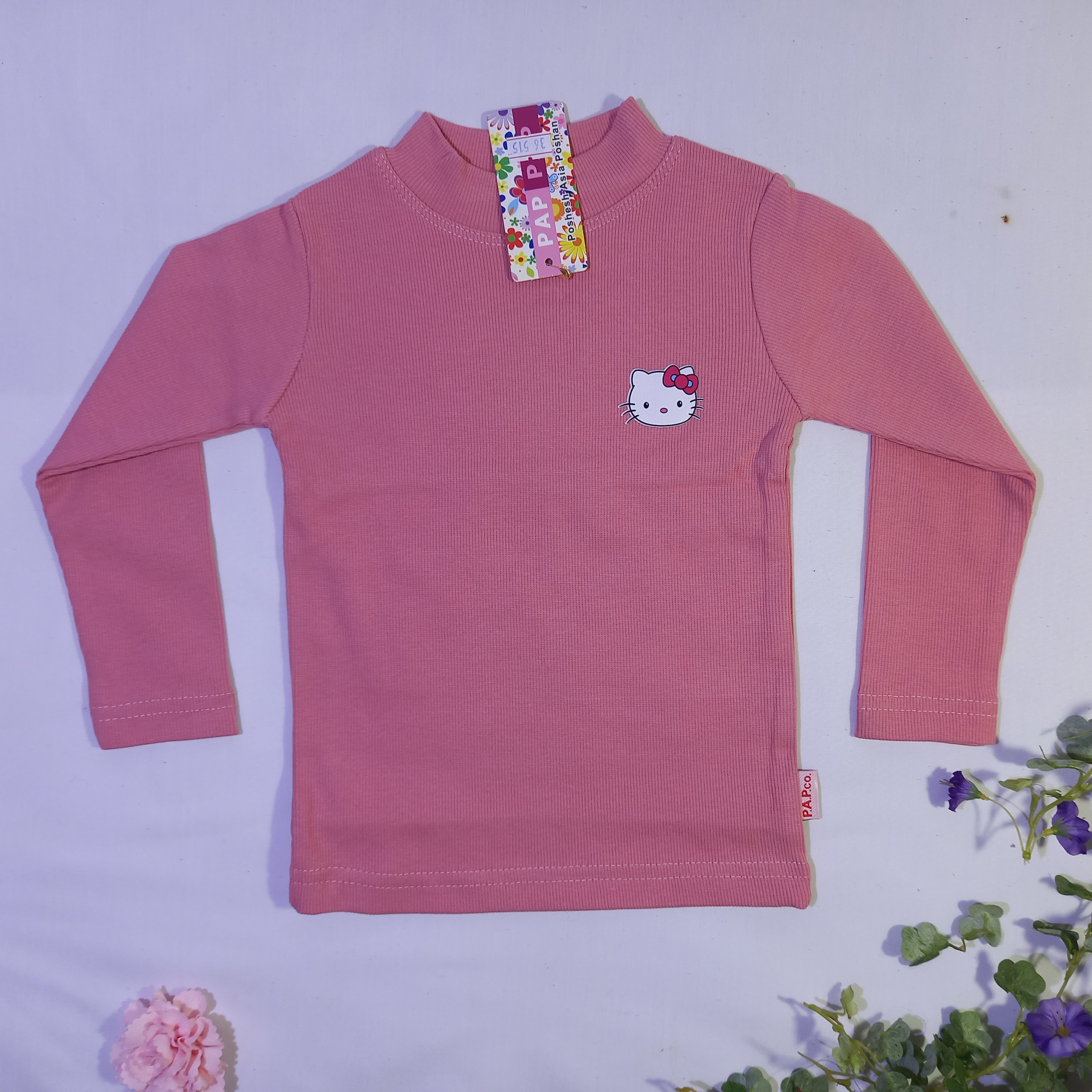 بلوز کبریتی آستین بلند دخترانه طرح کیتی رنگ صورتی سایز 33 ، 36 کد1021