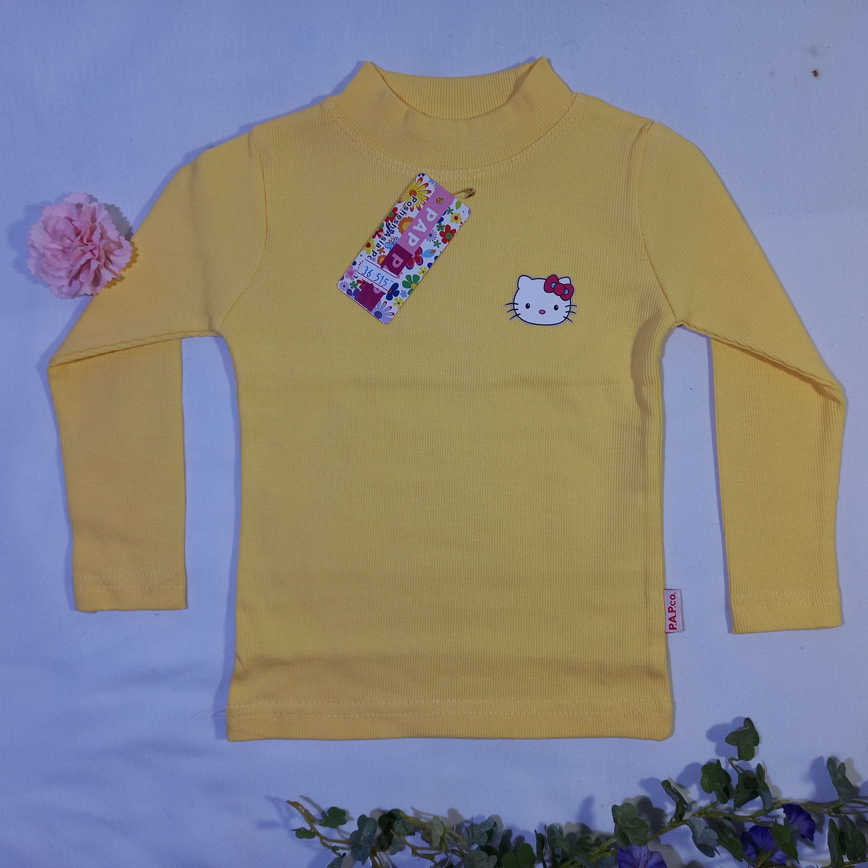 بلوز کبریتی آستین بلند دخترانه طرح کیتی رنگ زرد سایز 33 ، 36 کد1021