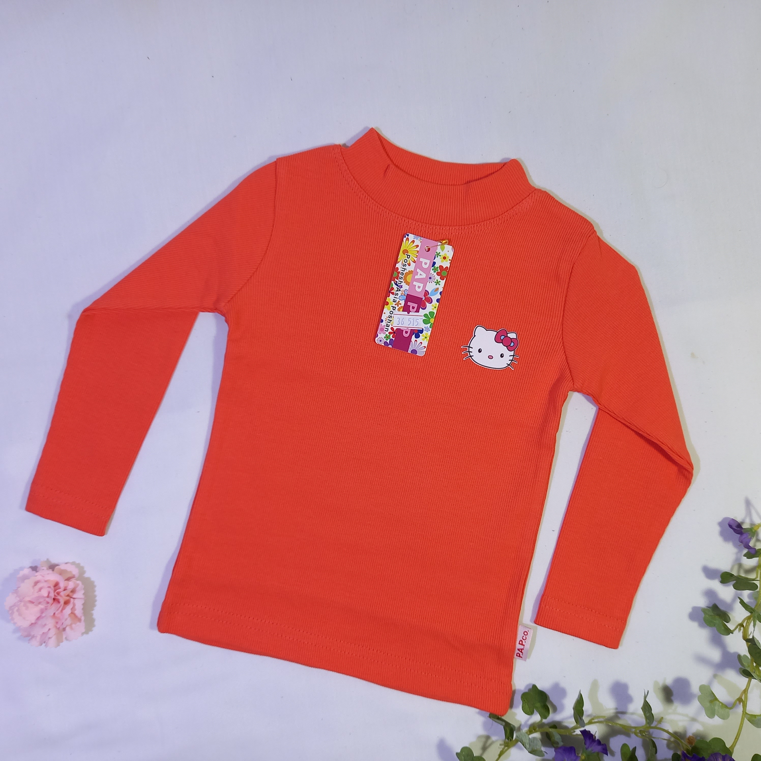 بلوز کبریتی آستین بلند دخترانه طرح کیتی رنگ پرتقالی سایز 33 ، 36 کد1021