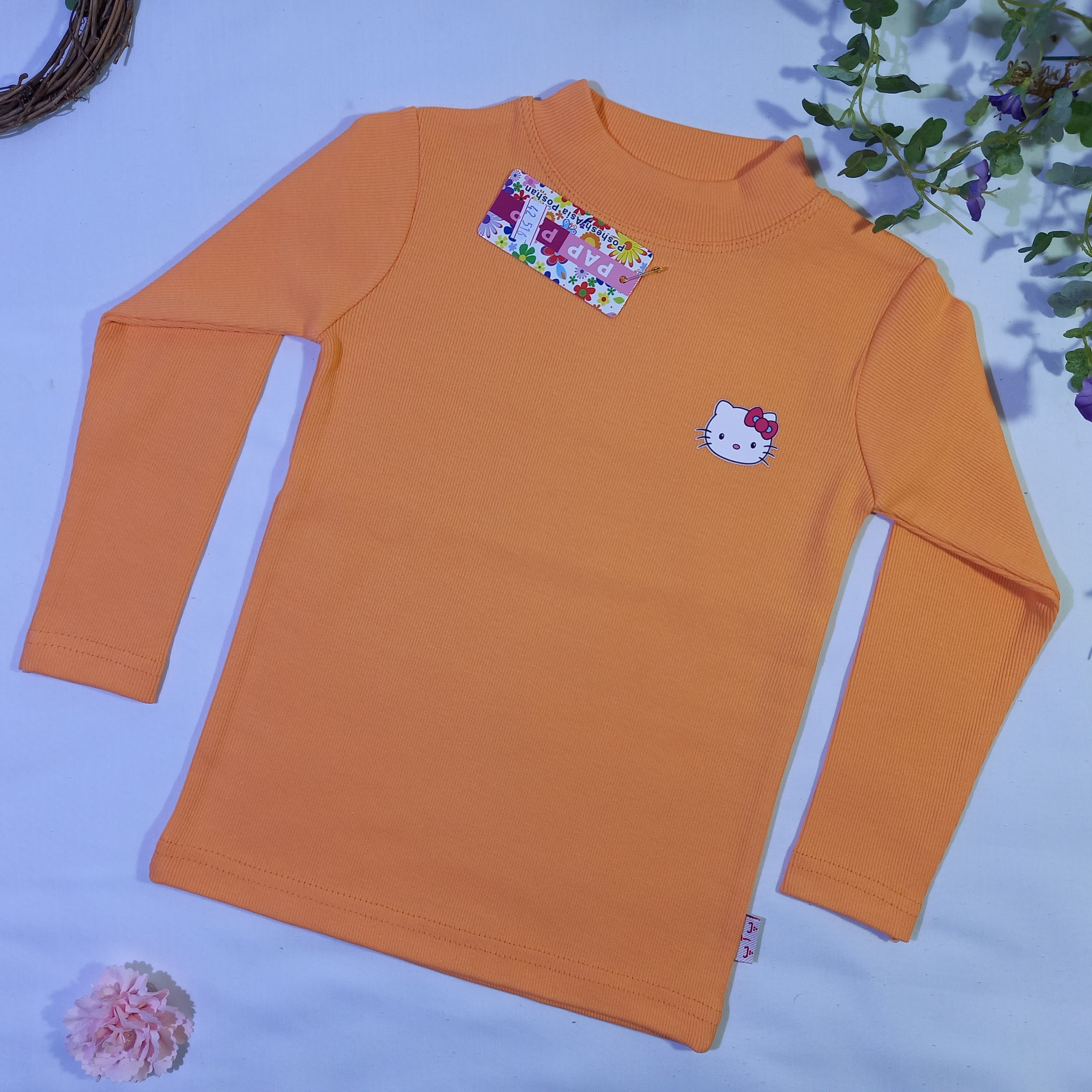 بلوز کبریتی آستین بلند دخترانه طرح کیتی رنگ نارنجی سایز 40، 45 کد1023