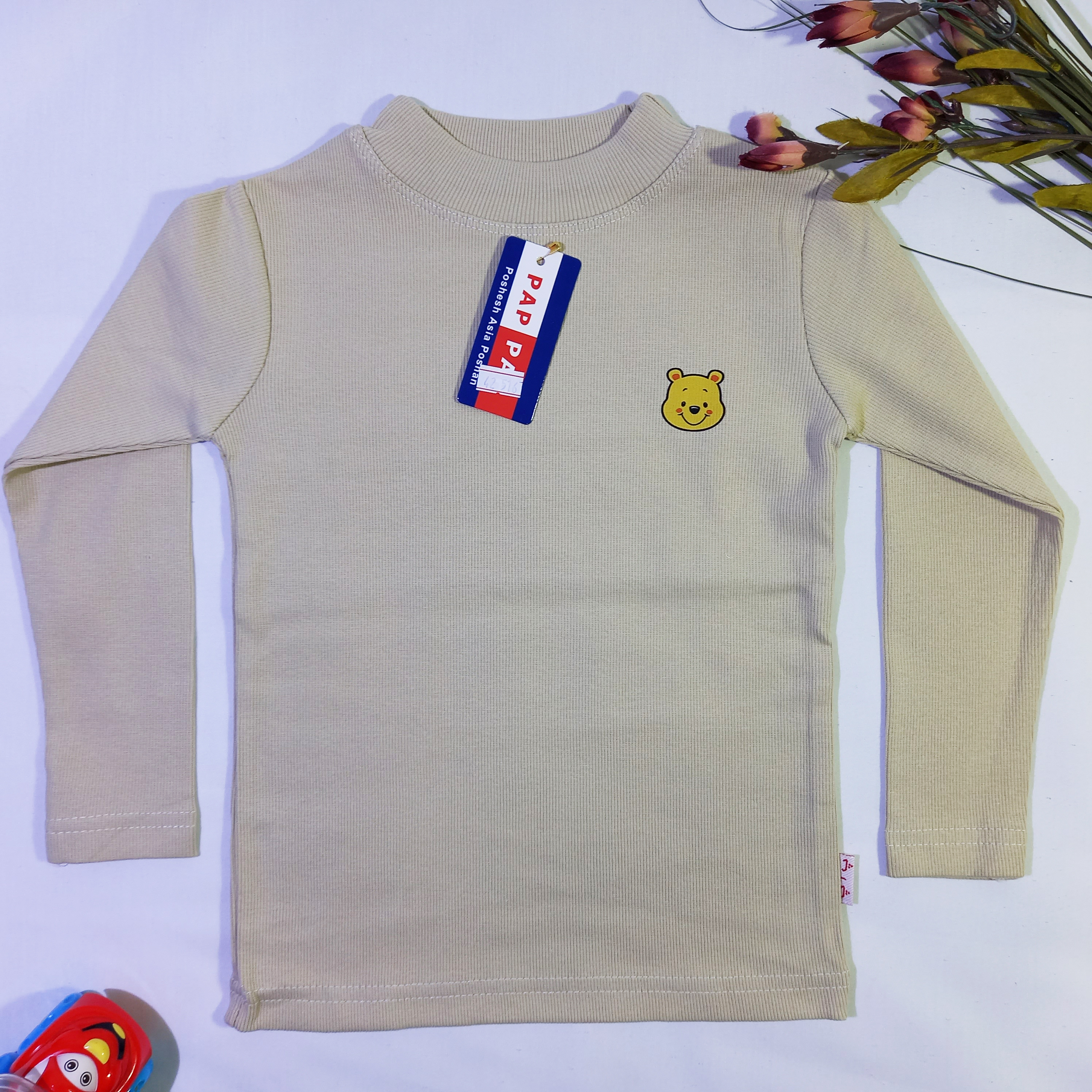 بلوز کبریتی آستین بلند پسرانه طرح خرسی رنگ کرمی  سایز 40، 45 کد 1022