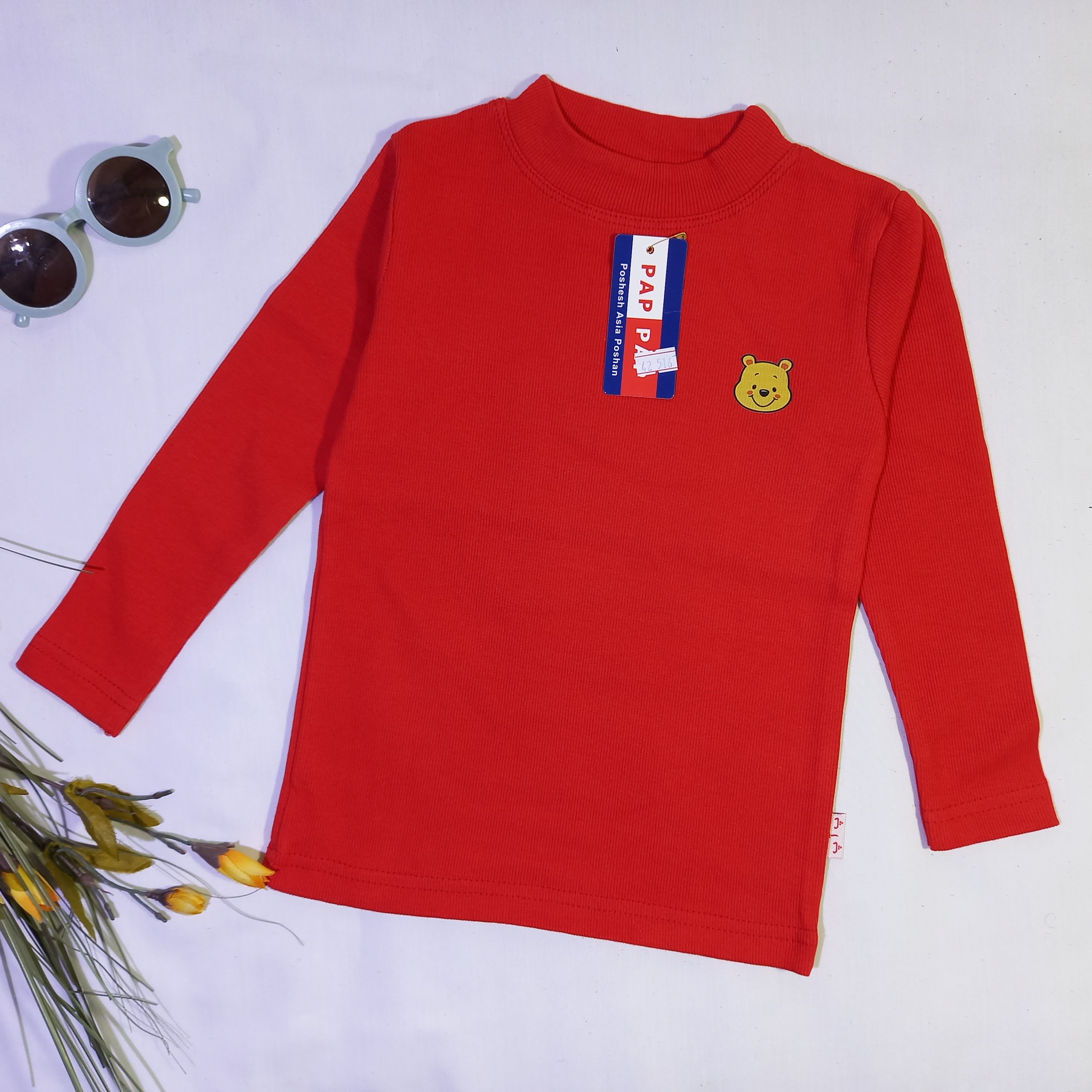 بلوز کبریتی آستین بلند پسرانه طرح خرسی رنگ قرمز یلدایی سایز 40، 45 کد 1022