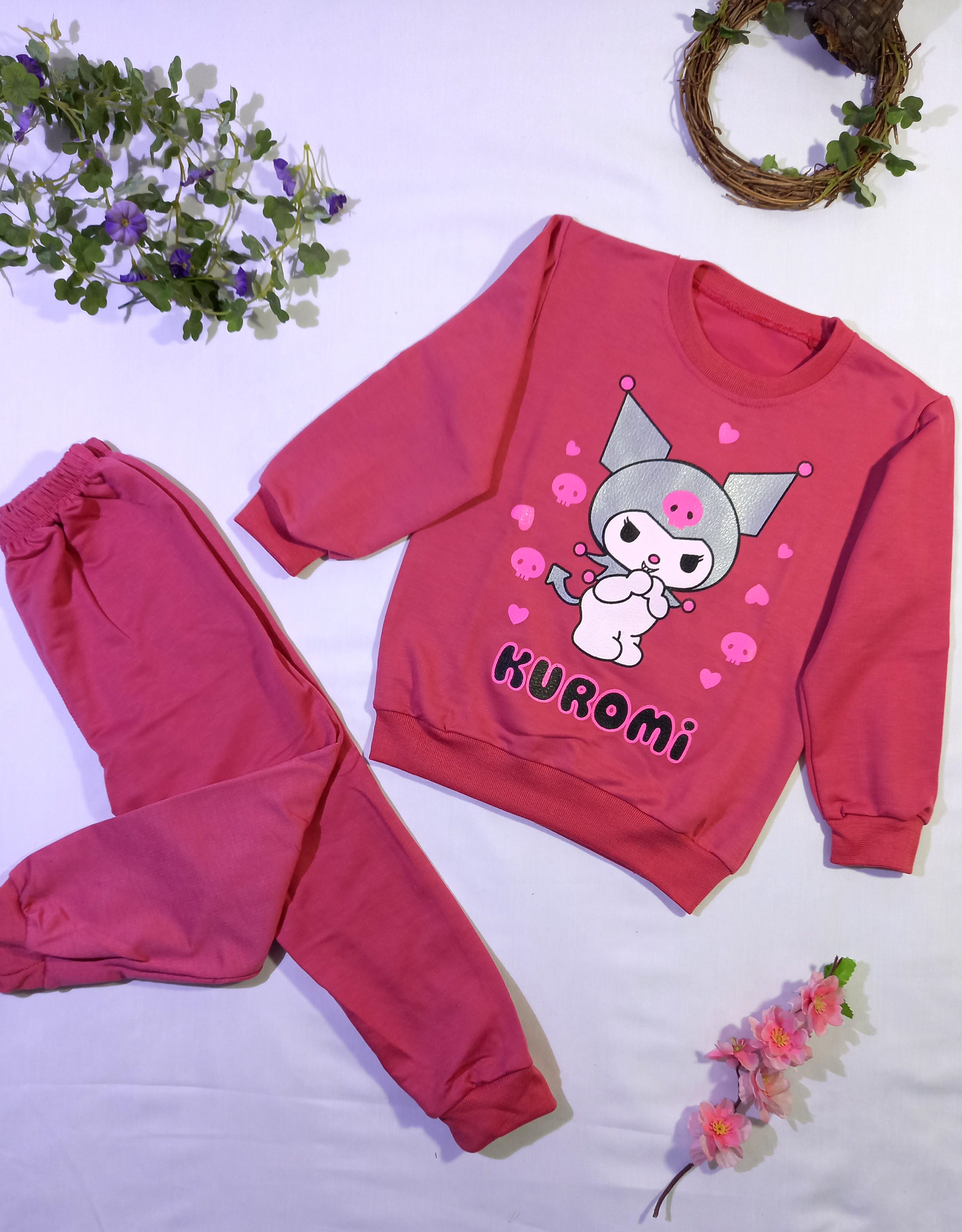 ست بلوز و شلوار دورس دخترانه طرح کرومی رنگ صورتی سایز 35 ، 40 , 45 کد 1033