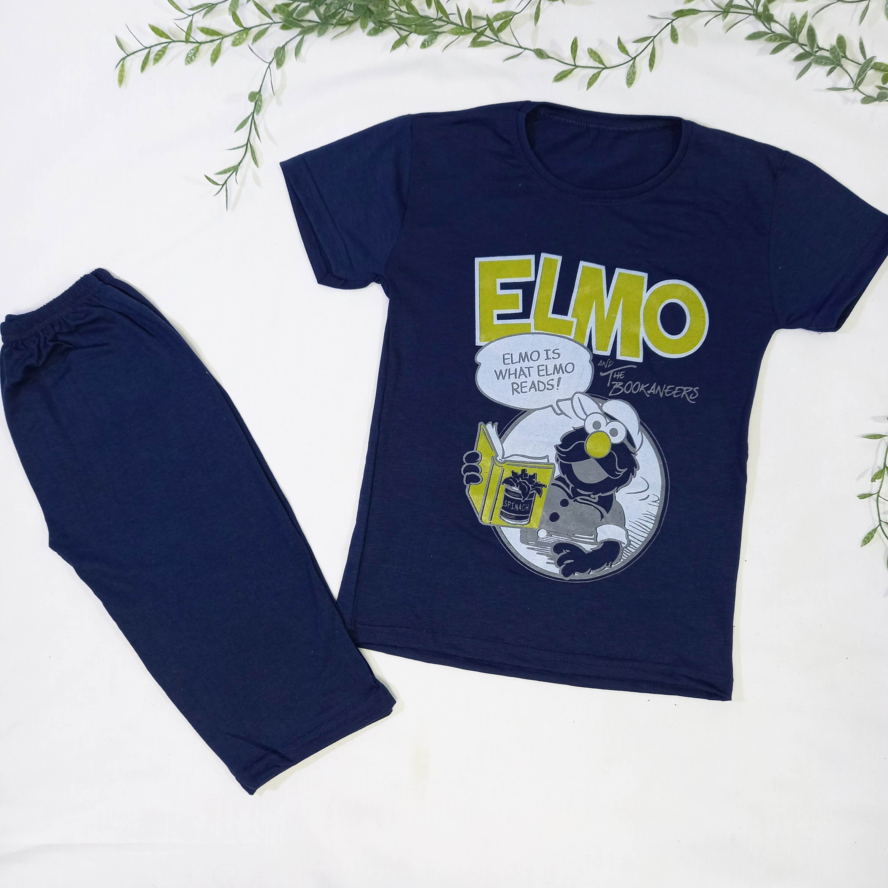 ست اقتصادی تیشرت و شلوارک با طرح ELMO رنگ سورمه ای 50 /55  کد 1117